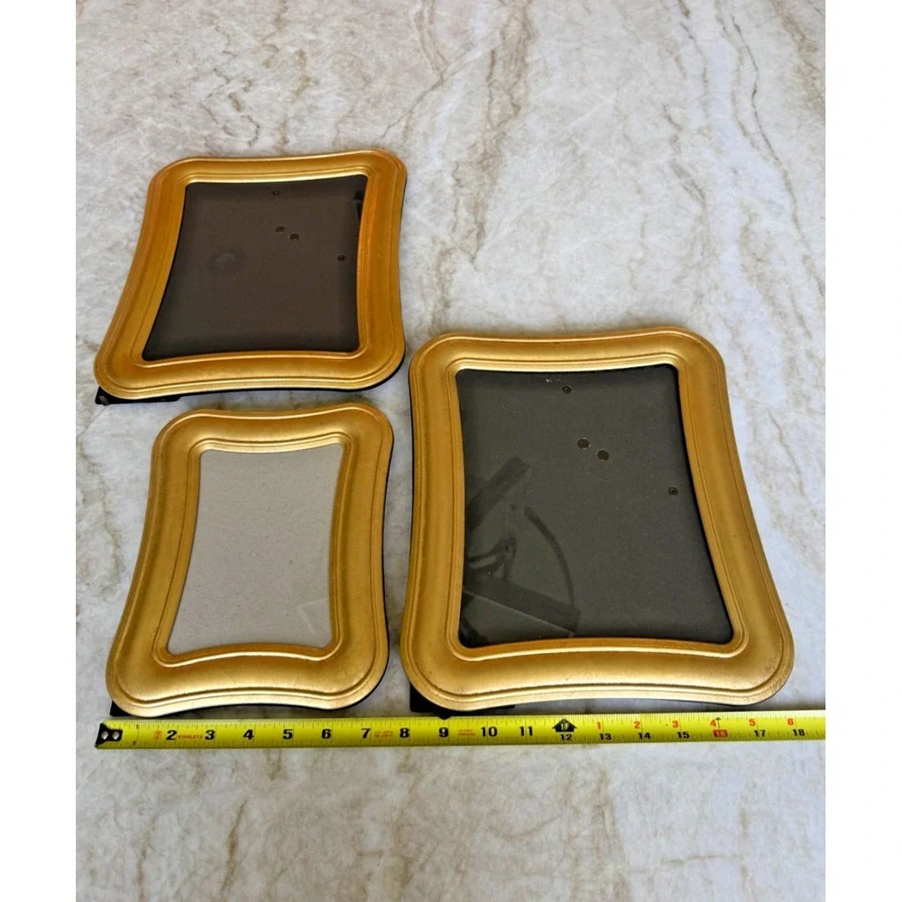 Set of 3 Gold Picture Frames; Freeform Design; Two 8x10 and One 5x7 Frame